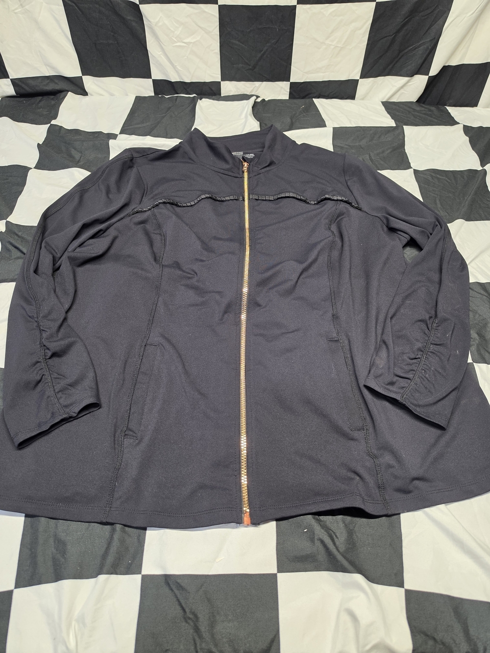 Livi Active Black Zip-Front Active Jacket with Gold Zipper